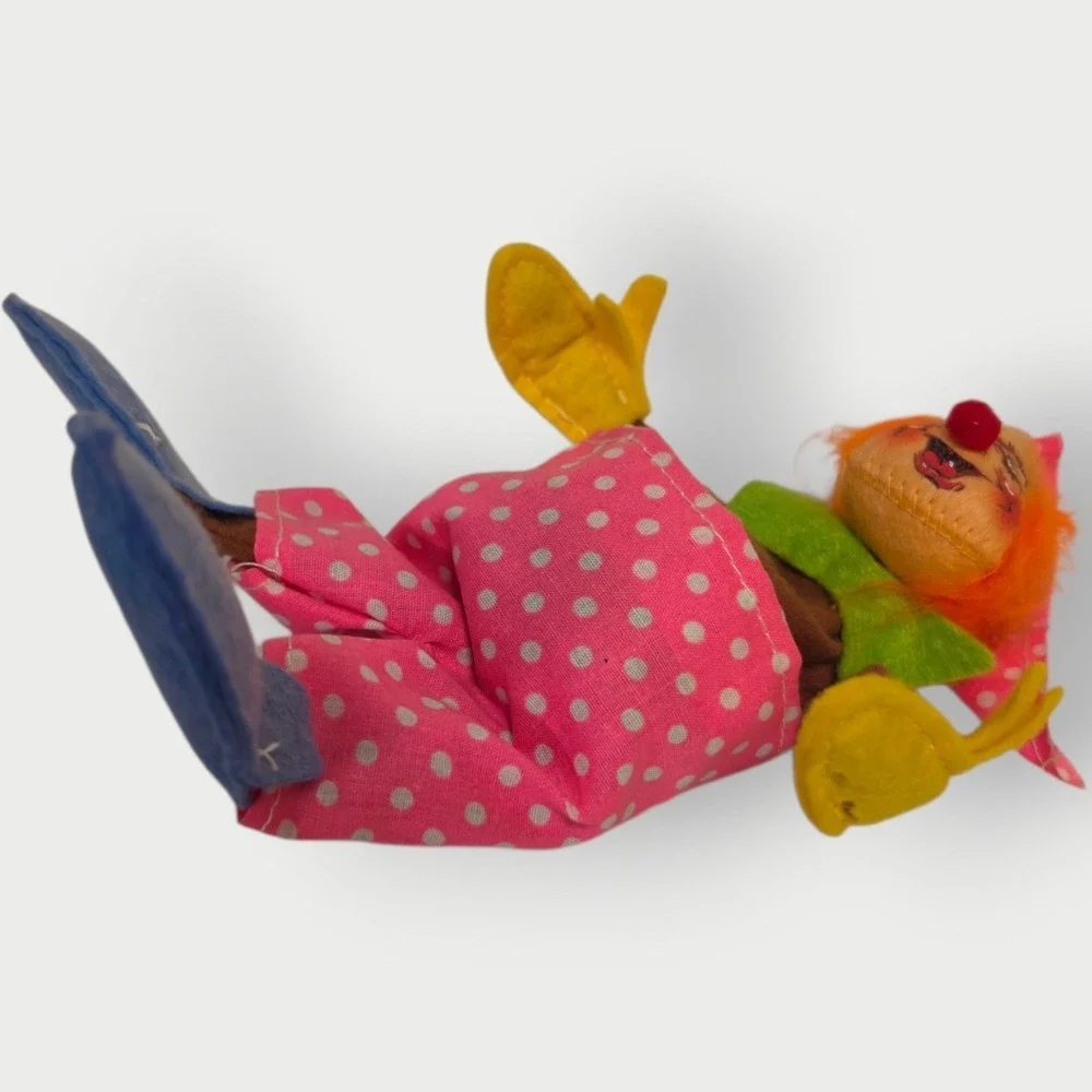 Vintage 1980 Annalee Mobilitee Clown Hobo‎ Pajama Doll Felt Cloth Tagged USA